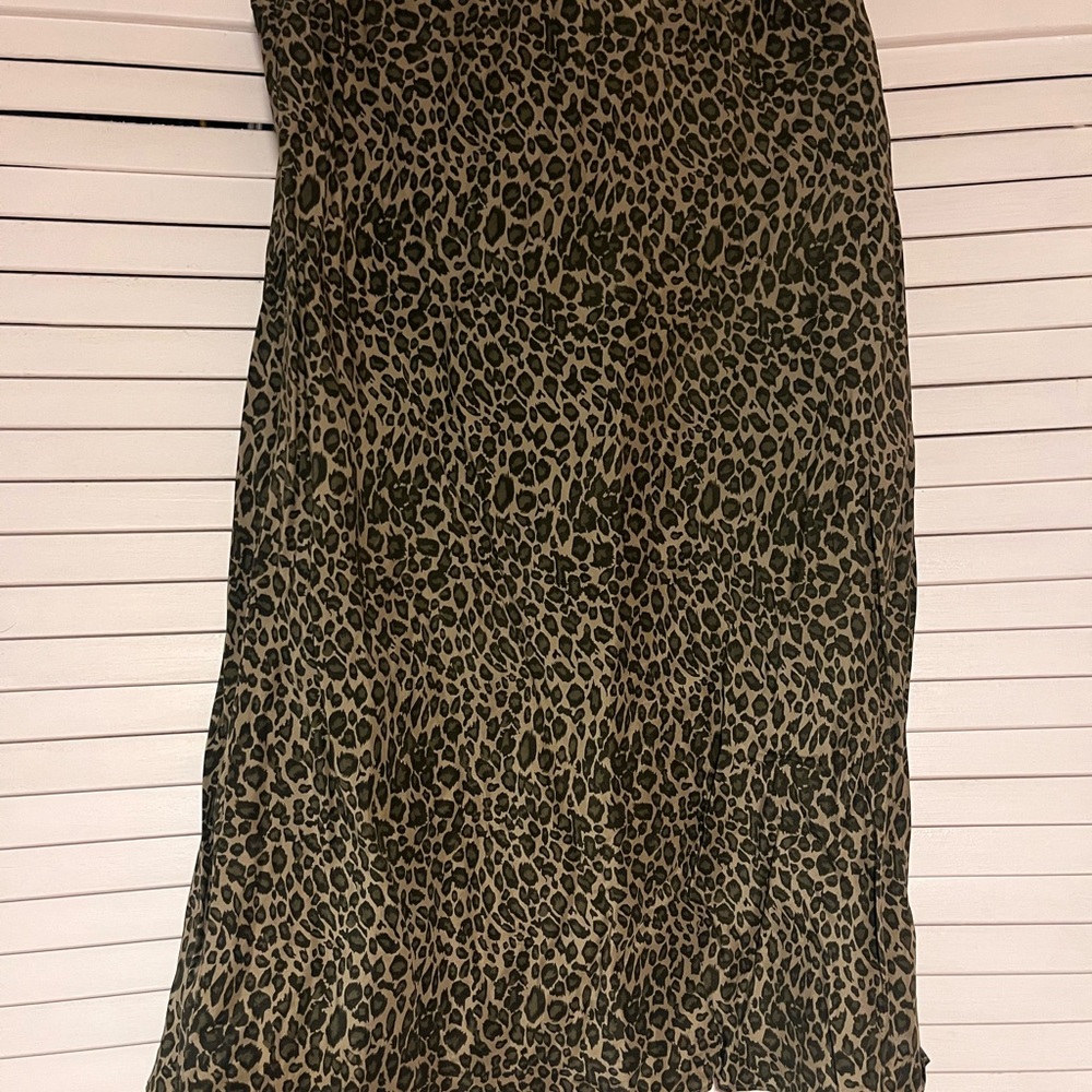 Silk Leopard Print Midi Skirt in Olive and Black